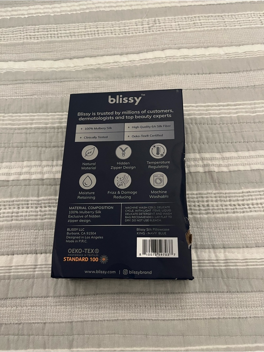 Blissy 100% Mulberry Silk Pillowcase – King Size – New in Box - Picture 2 of 2